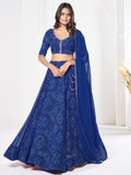 Royal Blue Printed Festive & Party Wear Semi-Stitched Georgette Lehenga Choli with Geometric Bandhani Work