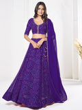 Royal Purple Printed Festive & Party Wear Semi-Stitched Georgette Lehenga Choli with Geometric Bandhani Work