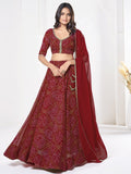 Royal Red Printed Festive & Party Wear Semi-Stitched Georgette Lehenga Choli with Geometric Bandhani Work