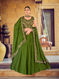 Green Embroidered Semi-Stitched Silk Lehenga Choli with Floral Thread Work Wedding & Festive Occasion