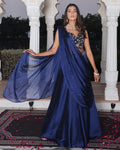 Festive & Reception Wear Semi-Stitched Navy Blue Mono Silk Lehenga with Floral Embroidered Sweetheart Blouse
