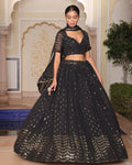 Black Foil Printed Festive Wear Semi-Stitched Georgette Lehenga Set