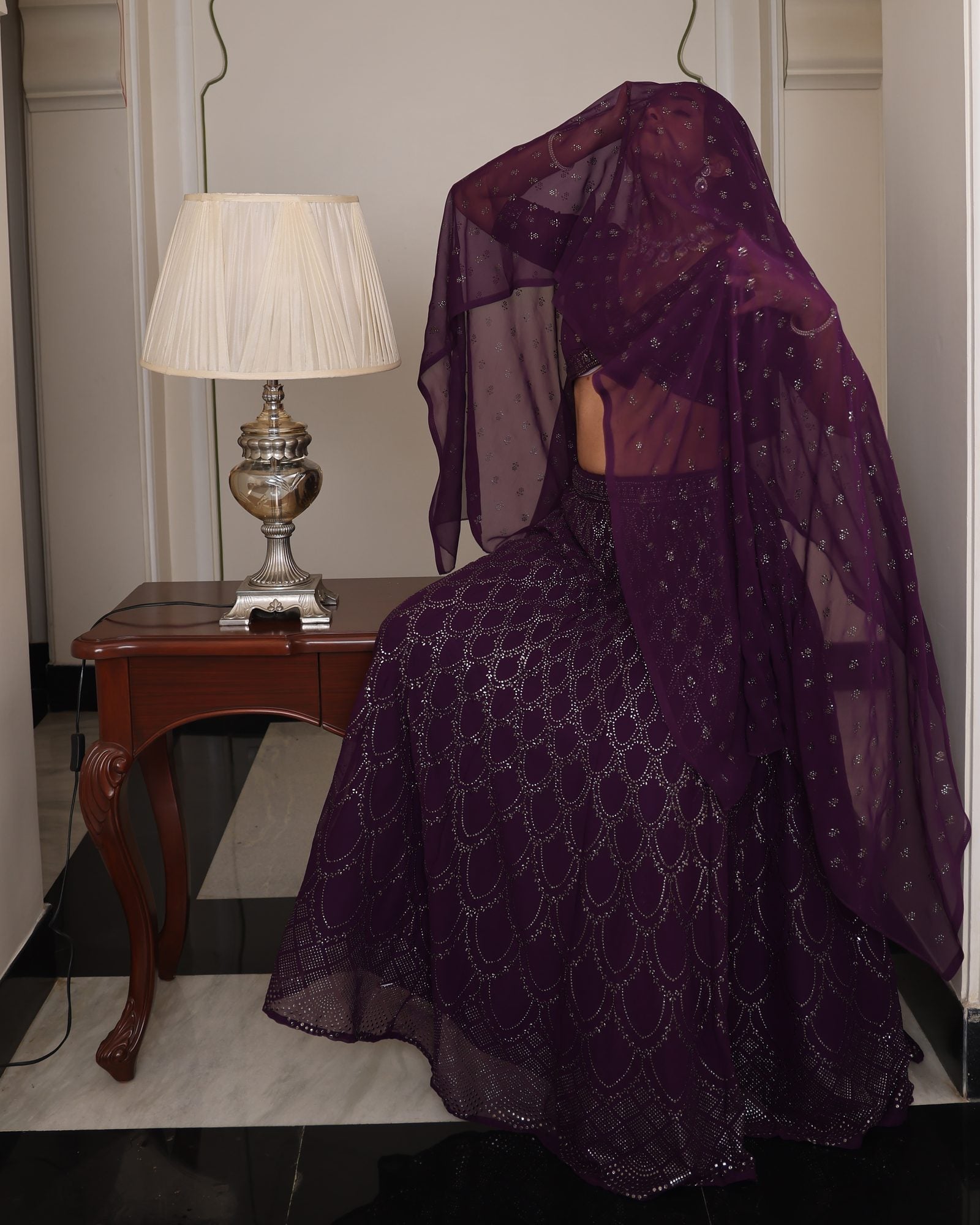 Women’s Wine Purple Heavy Embroidered Wedding & Reception Wear Lehenga Choli with Dupatta