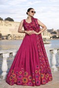 Rani Pink Floral Printed Festive Wear Chinon Semi-Stitch Lehenga, Unstitched Blouse With Dupatta
