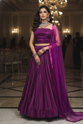 Royal Magenta Pleated Satin Party Wear Semi-Stitch Lehenga & Blouse With Dupatta