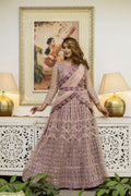 Dusty Mauve Designer Embroidered Party Wear Semi-Stitch Net Lehenga Set