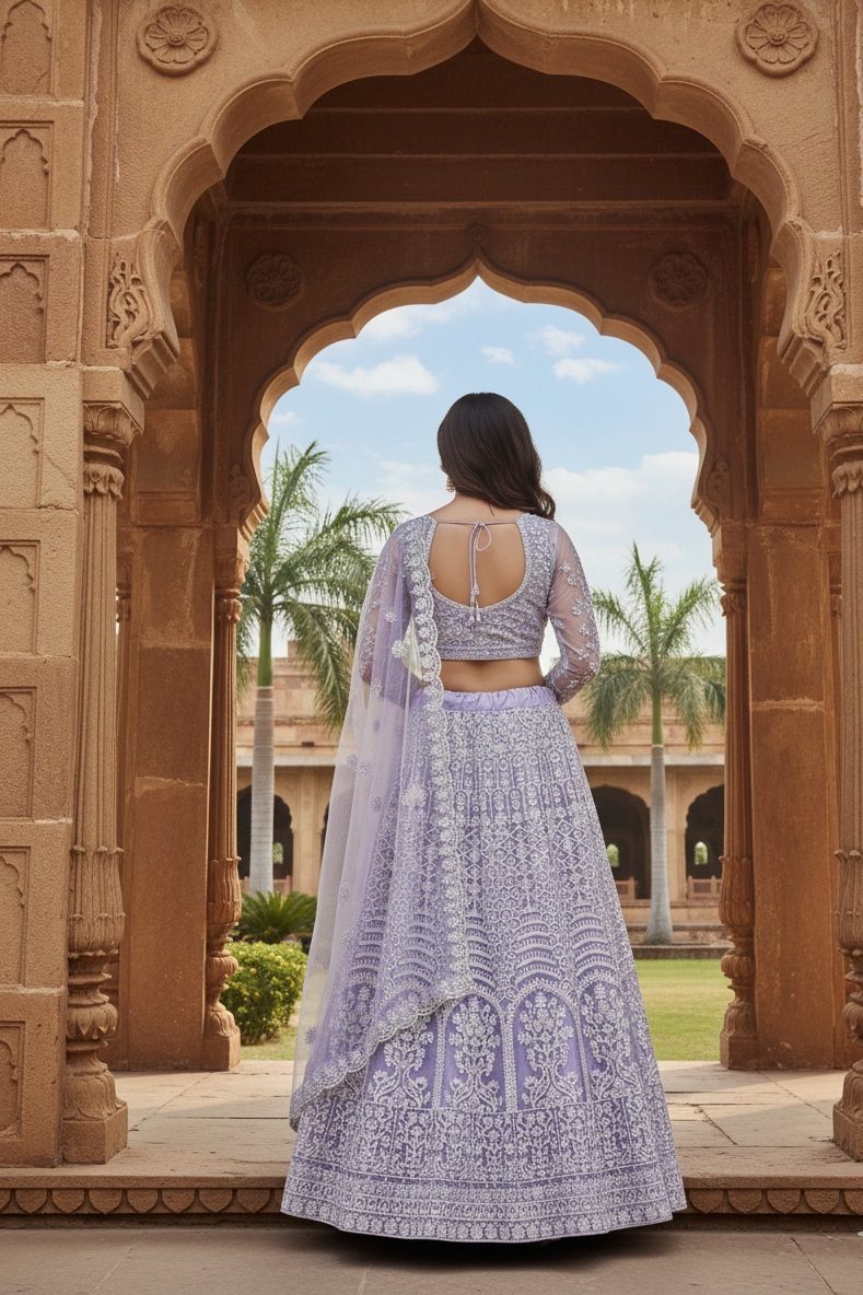 Premium Embellished Semi-Stitched Wedding Wear Net Lehenga & Unstitched Blouse With Dupatta