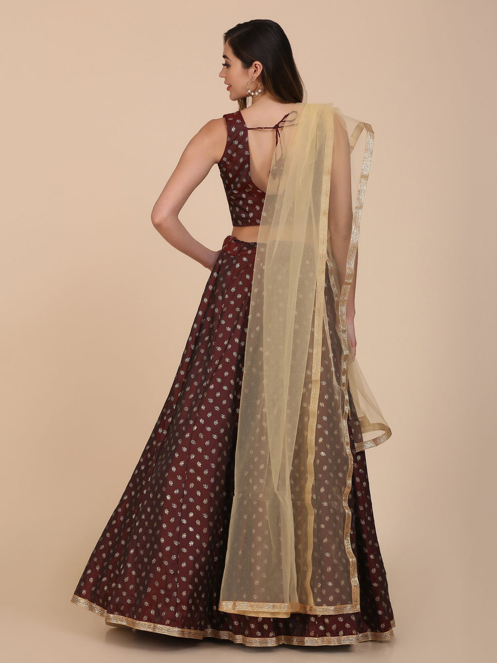 Maroon Foile Weaving Butti Work Semi-Stitched Taffeta Silk Lehenga Choli with Dupatta for Wedding & Festive Occasion