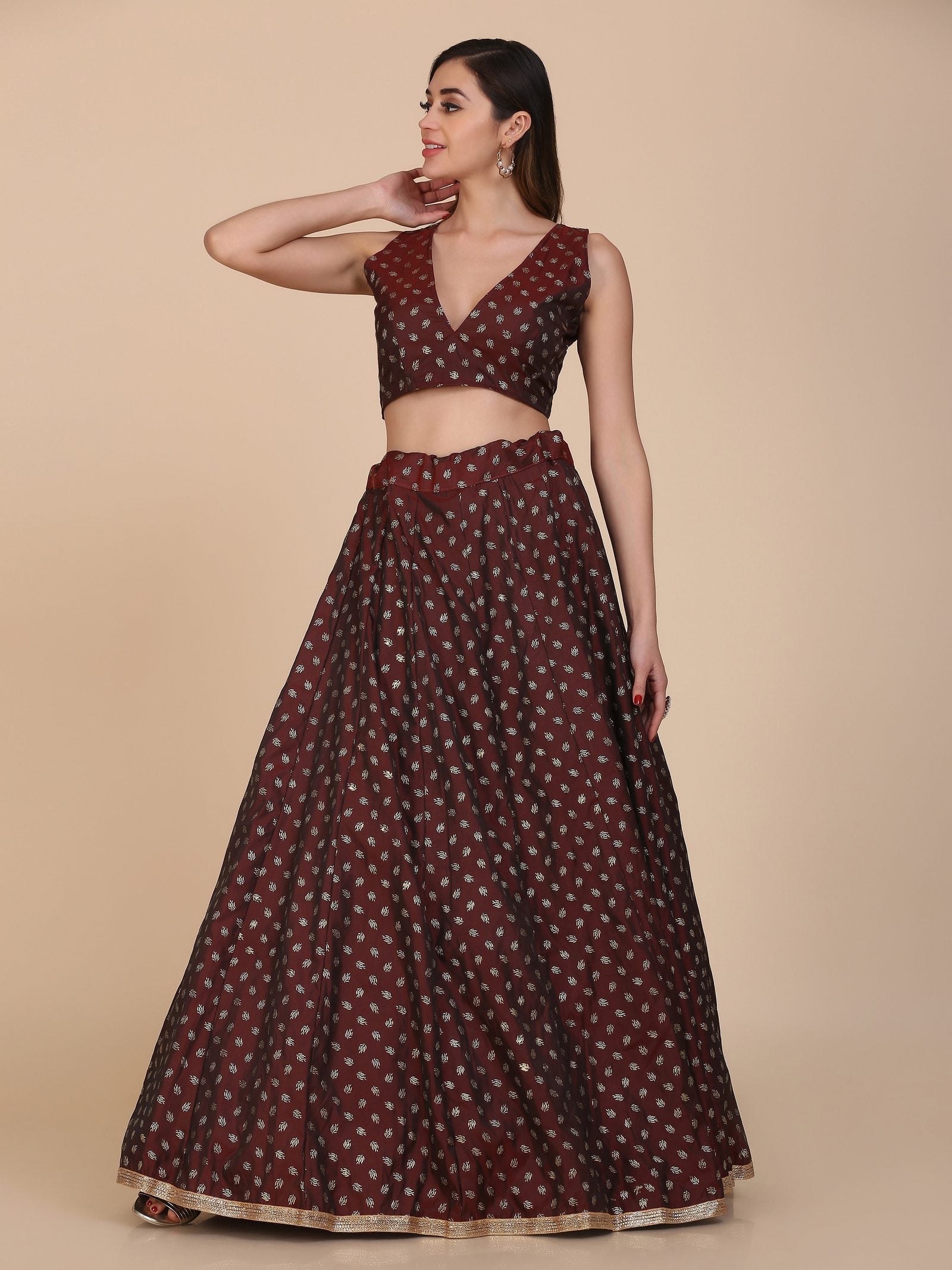 Maroon Foile Weaving Butti Work Semi-Stitched Taffeta Silk Lehenga Choli with Dupatta for Wedding & Festive Occasion