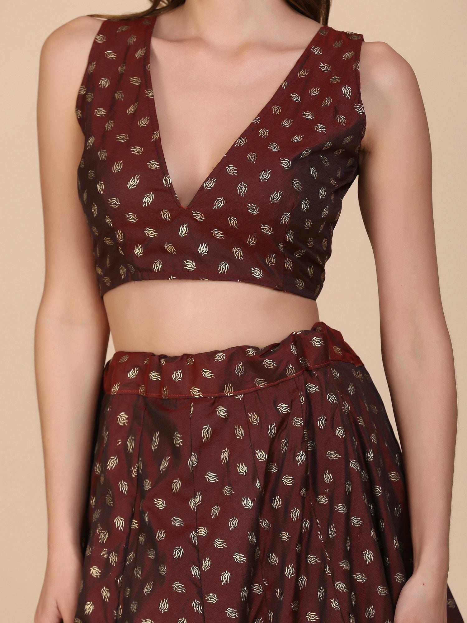 Maroon Foile Weaving Butti Work Semi-Stitched Taffeta Silk Lehenga Choli with Dupatta for Wedding & Festive Occasion
