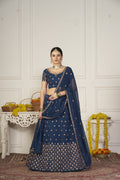 Elegant Navy Blue Floral Embroidered Festive & Wedding Wear Semi-Stitched Georgette Lehenga Choli with Sequin & Thread Work Dupatta