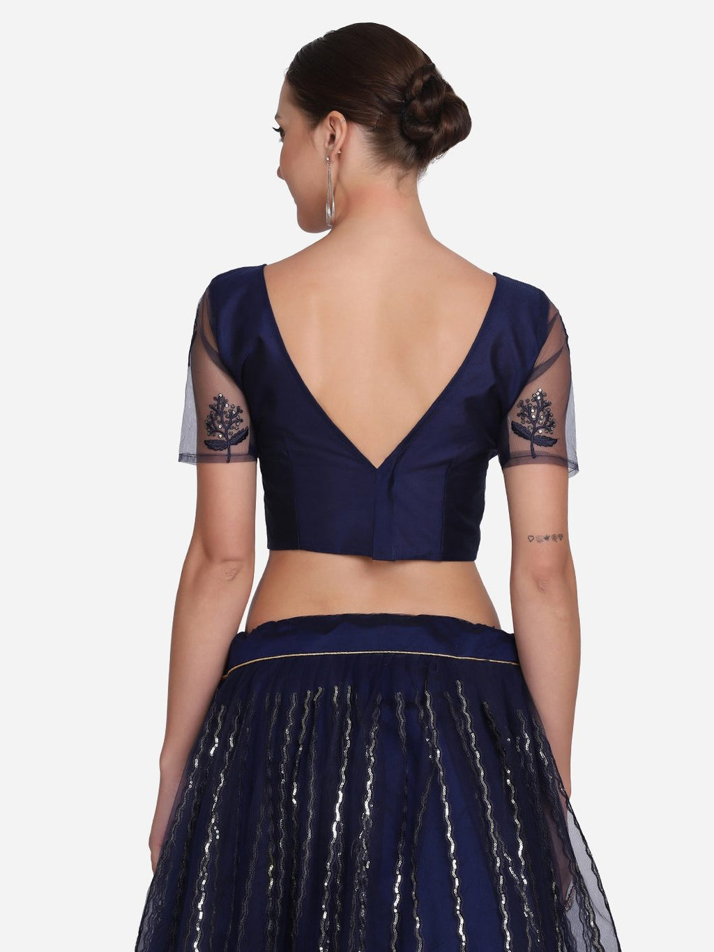 Elegant Navy Blue Embroidered Festive & Wedding Wear Semi-Stitched Net Lehenga Choli with Thread Work Dupatta