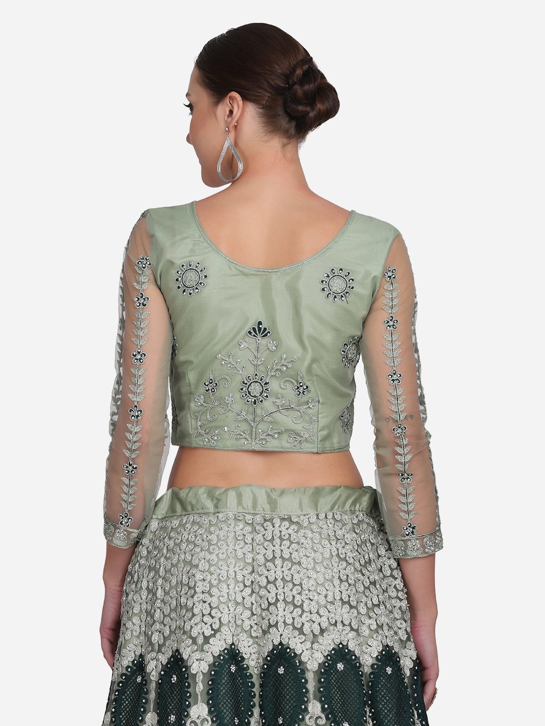 Elegant Pista Green Heavy Embroidered Festive & Wedding Wear Semi-Stitched Net Lehenga Choli with Thread Work Dupatta