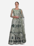 Elegant Pista Green Heavy Embroidered Festive & Wedding Wear Semi-Stitched Net Lehenga Choli with Thread Work Dupatta