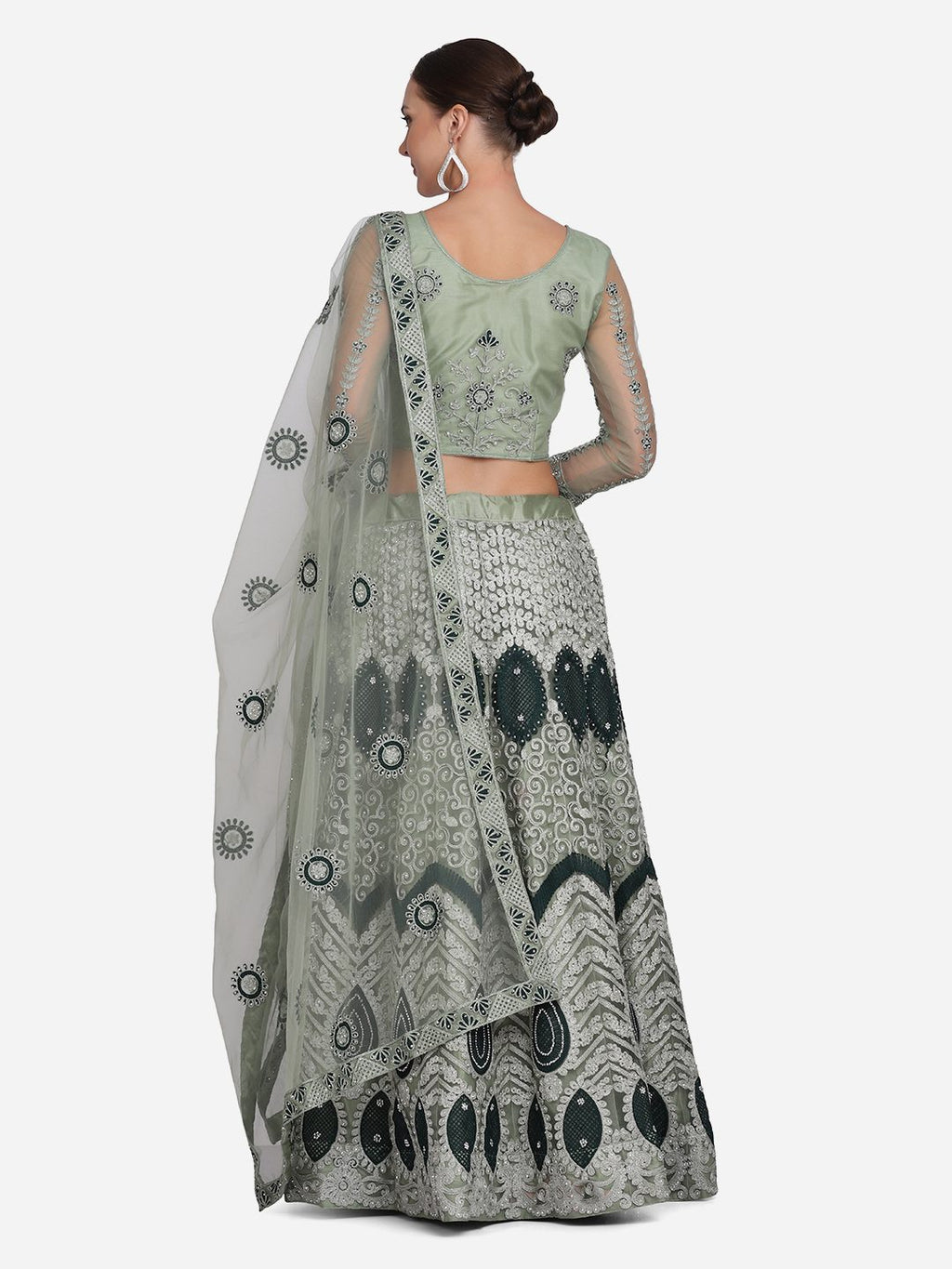 Elegant Pista Green Heavy Embroidered Festive & Wedding Wear Semi-Stitched Net Lehenga Choli with Thread Work Dupatta