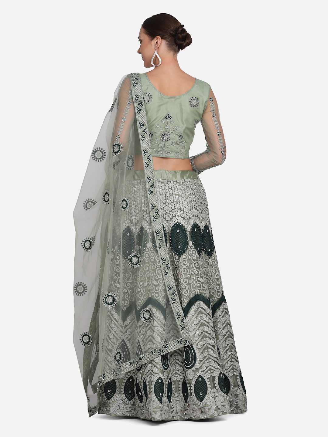 Elegant Pista Green Heavy Embroidered Festive & Wedding Wear Semi-Stitched Net Lehenga Choli with Thread Work Dupatta