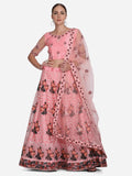 Peach Pink Floral Embroidered Festive & Wedding Wear Semi-Stitched Net Lehenga Choli with Dupatta