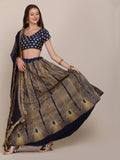 Navy Blue & Gold Peacock Motif Festive & Wedding Wear Semi-Stitched Georgette Lehenga Choli with Foil Print Work