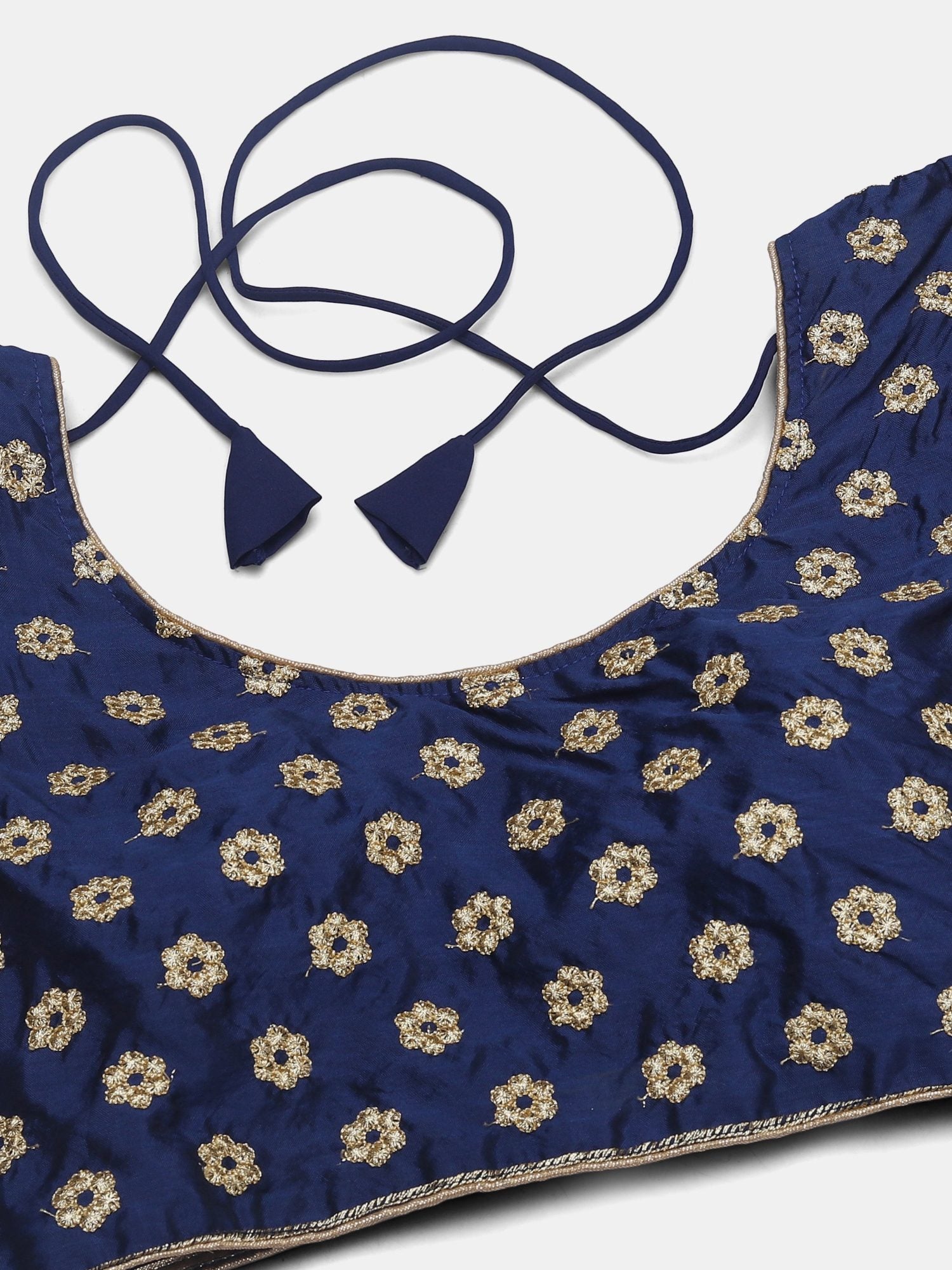 Navy Blue & Gold Peacock Motif Festive & Wedding Wear Semi-Stitched Georgette Lehenga Choli with Foil Print Work