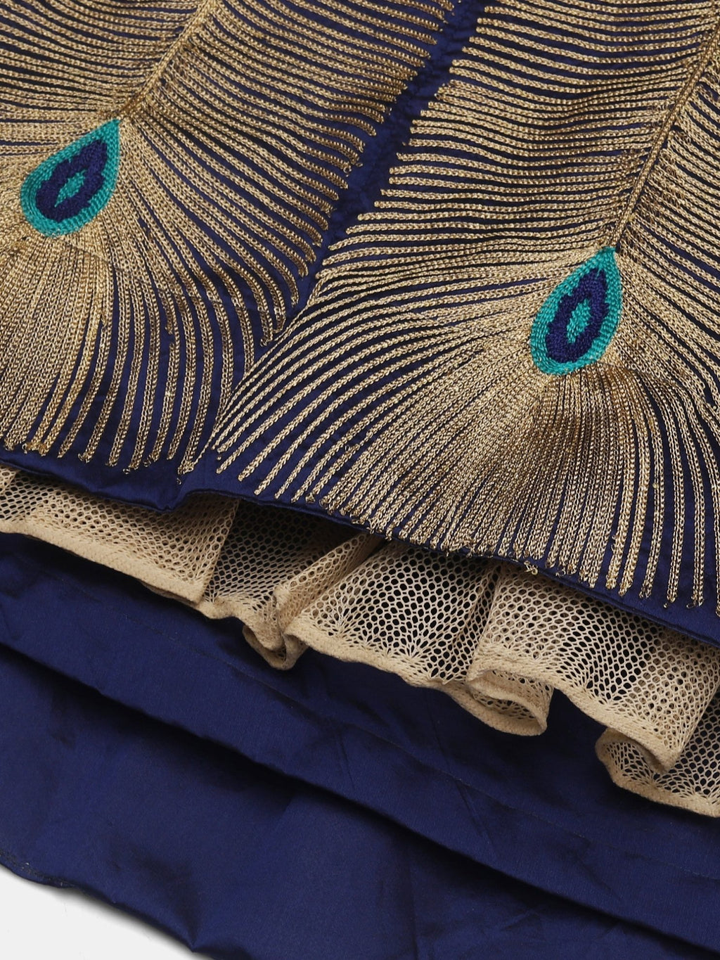 Navy Blue & Gold Peacock Motif Festive & Wedding Wear Semi-Stitched Georgette Lehenga Choli with Foil Print Work