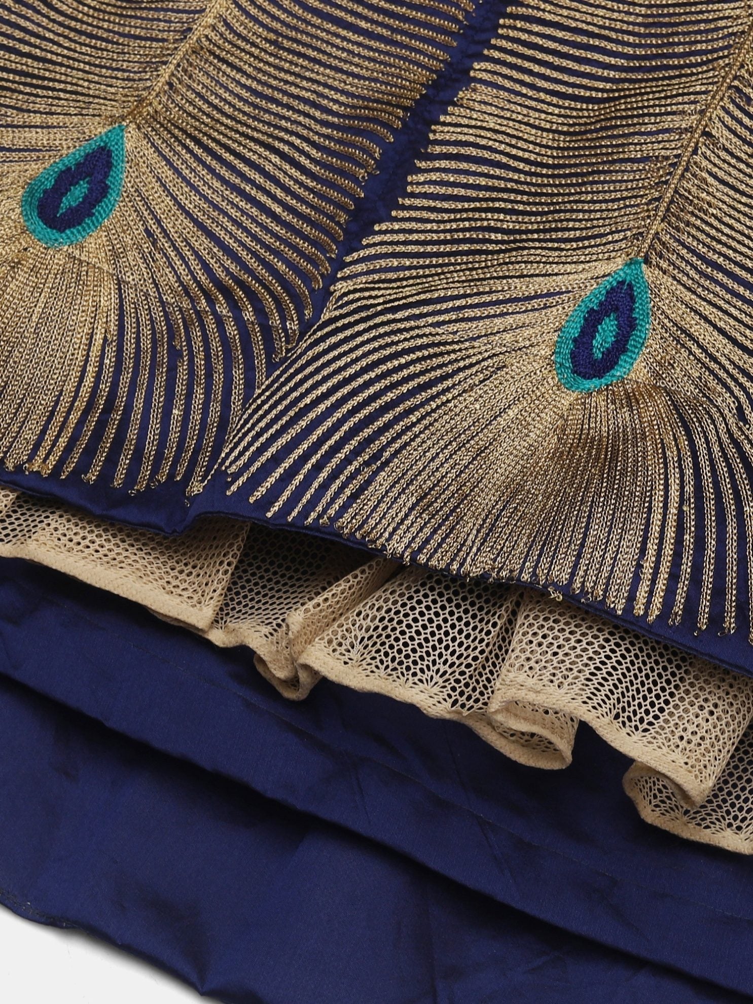 Navy Blue & Gold Peacock Motif Festive & Wedding Wear Semi-Stitched Georgette Lehenga Choli with Foil Print Work