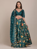 Emerald Green Floral Print Festive & Wedding Wear Semi-Stitched Crepe Lehenga Choli with Digital Floral Print Border Work