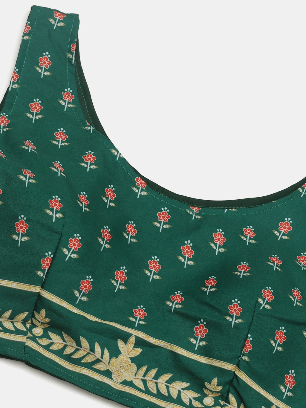 Graceful Forest Green Floral Print Wedding Wear Semi-Stitched Crepe Lehenga Choli with Traditional Block Print & Border Detailing Work
