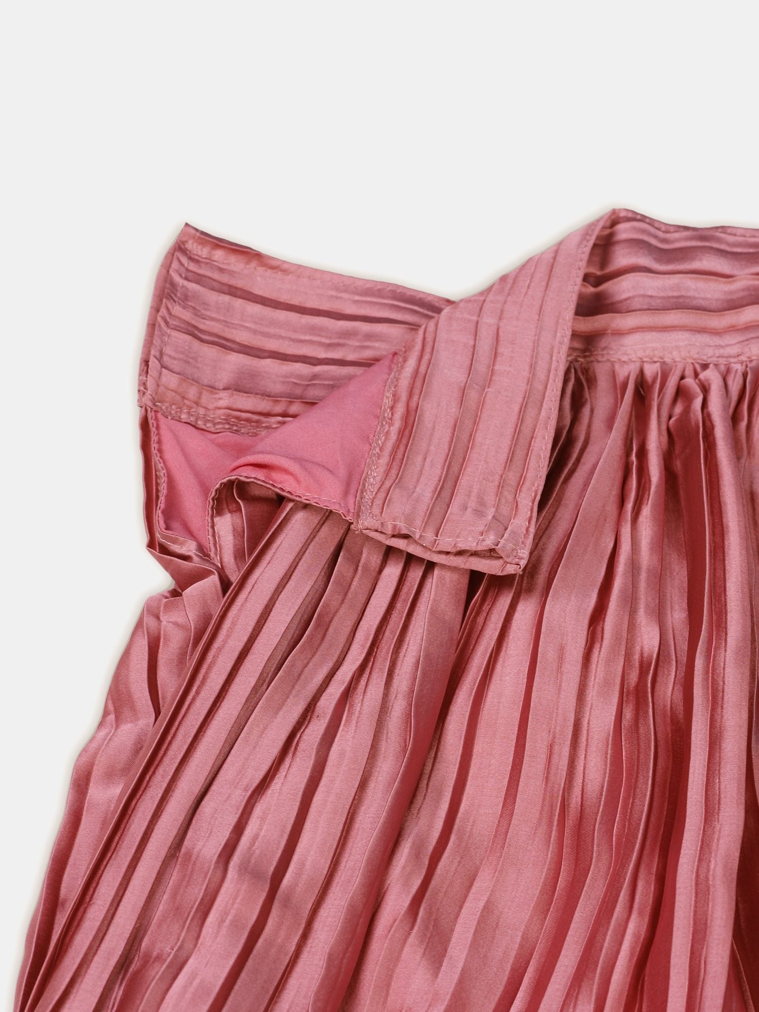 Elegant Dusty Rose Party & Festive Wear Semi-Stitched Satin Silk Lehenga Choli with Textured Pleated Finish