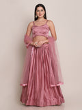 Elegant Dusty Rose Party & Festive Wear Semi-Stitched Satin Silk Lehenga Choli with Textured Pleated Finish