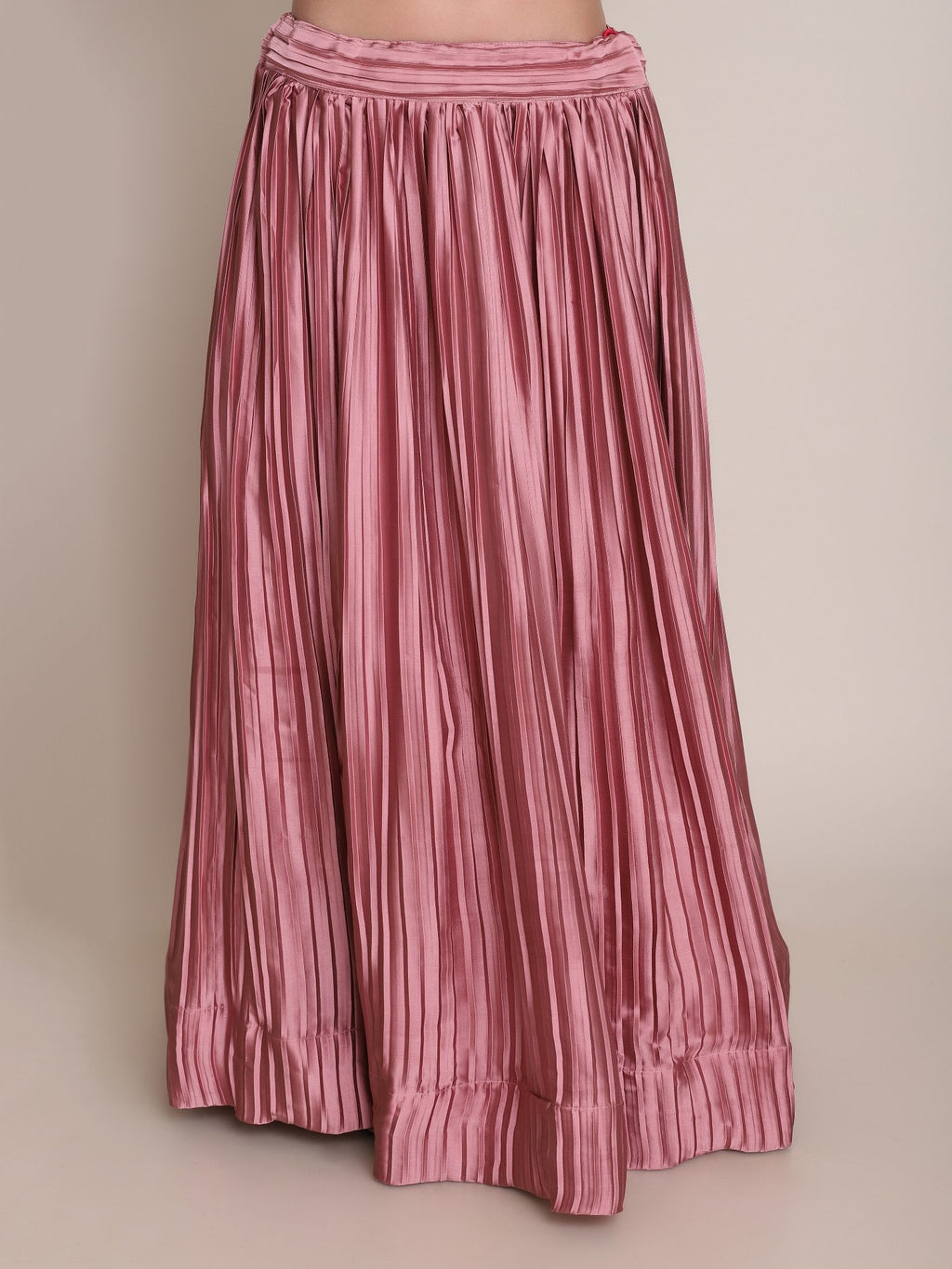 Elegant Dusty Rose Party & Festive Wear Semi-Stitched Satin Silk Lehenga Choli with Textured Pleated Finish