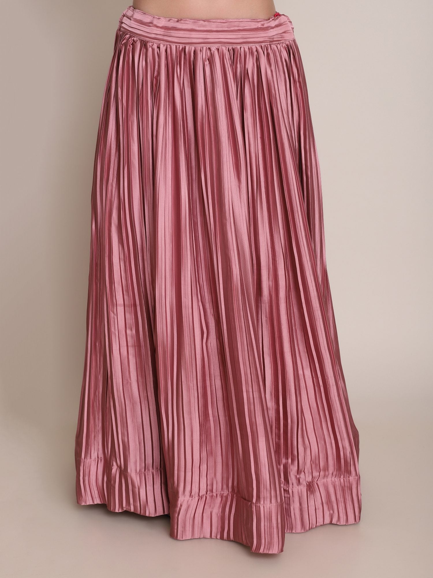 Elegant Dusty Rose Party & Festive Wear Semi-Stitched Satin Silk Lehenga Choli with Textured Pleated Finish