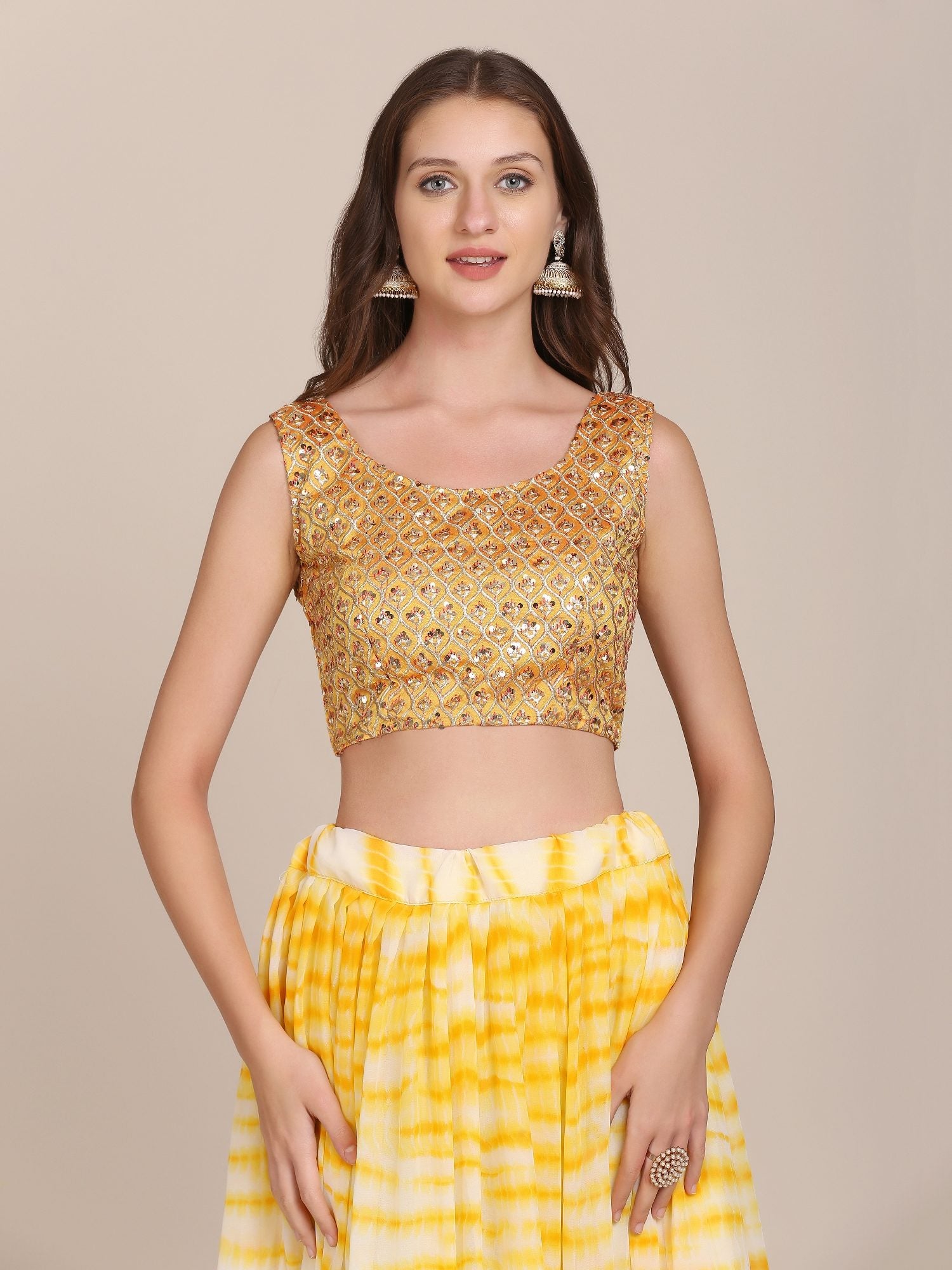 Elegant Sunshine Yellow Festive & Haldi Wear Semi-Stitched Georgette Lehenga Choli with Tie-Dye Print Work