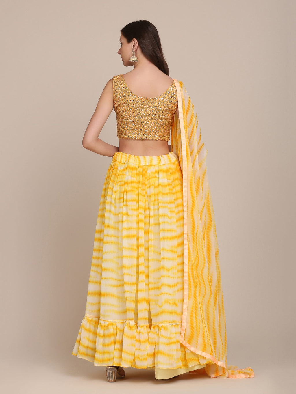 Elegant Sunshine Yellow Festive & Haldi Wear Semi-Stitched Georgette Lehenga Choli with Tie-Dye Print Work