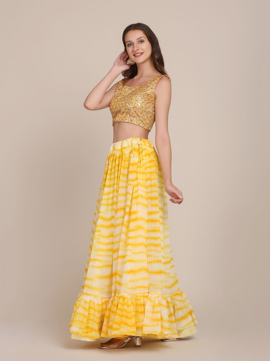 Elegant Sunshine Yellow Festive & Haldi Wear Semi-Stitched Georgette Lehenga Choli with Tie-Dye Print Work