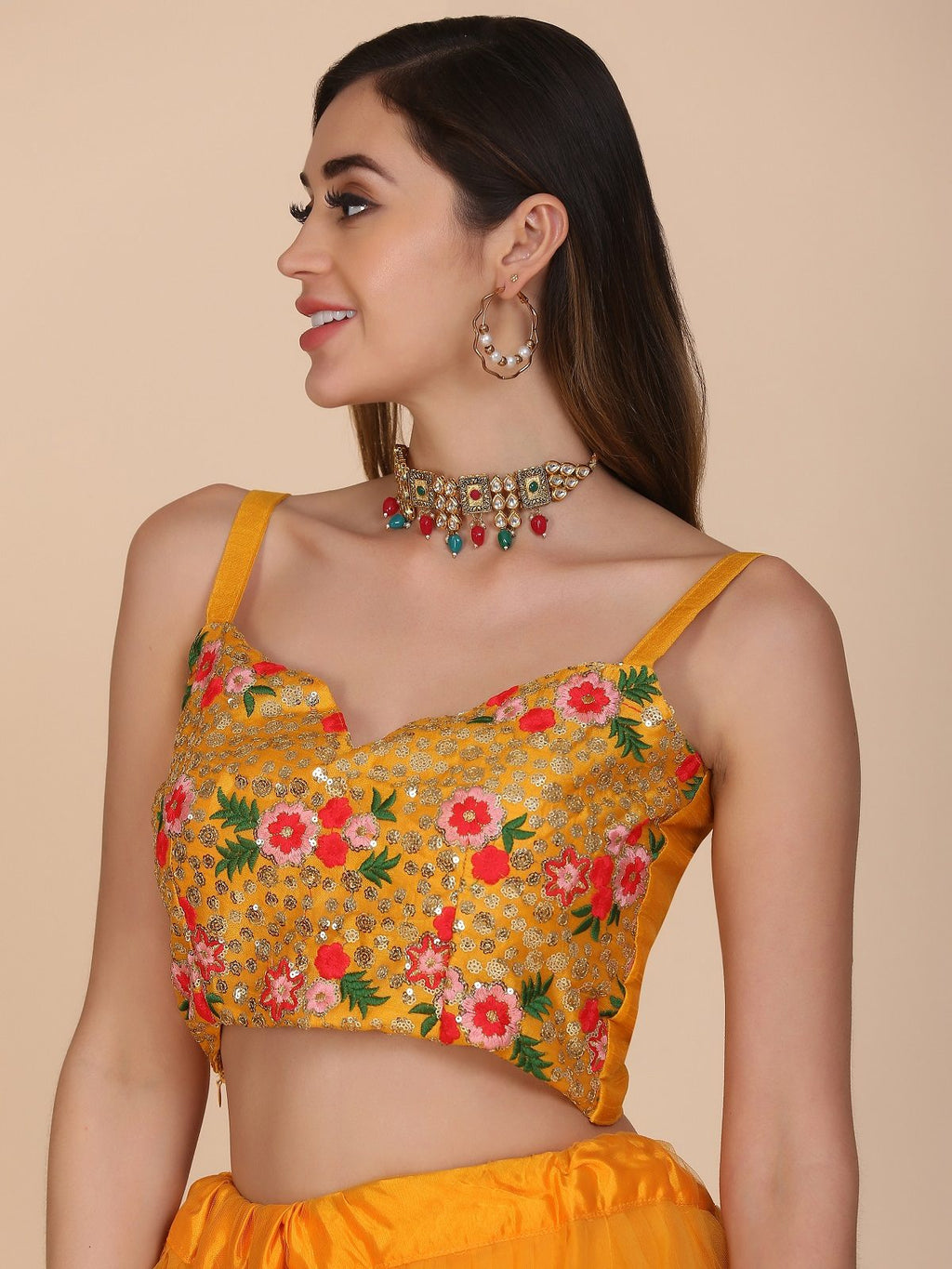 Mustard Yellow Floral Embroidered Festive & Wedding Wear Semi-Stitched Net Lehenga Choli with Heavy Dupatta Work