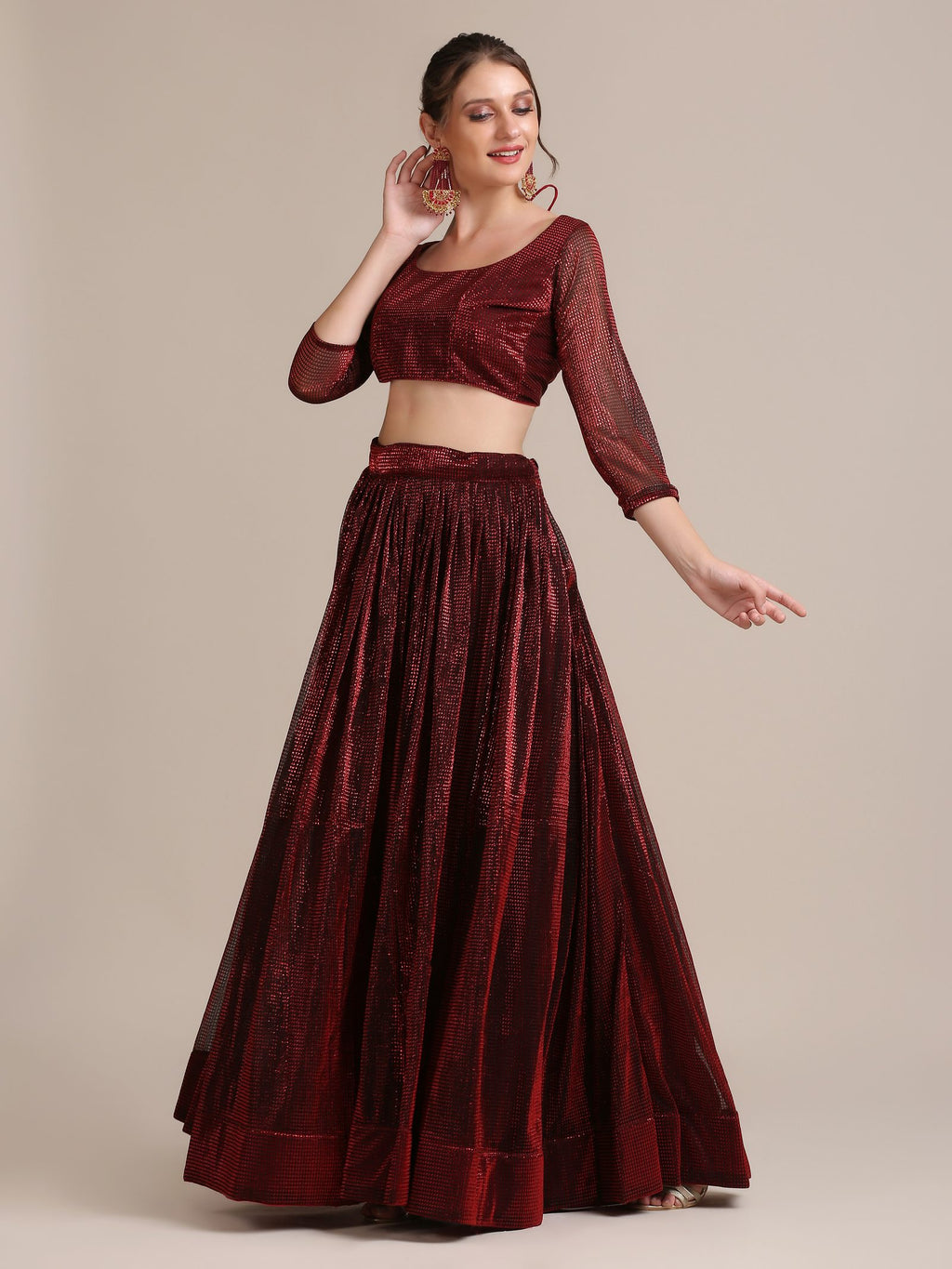Elegant Maroon Party & Cocktail Wear Semi-Stitched Fancy Fabric Lehenga Choli with Embellished Work