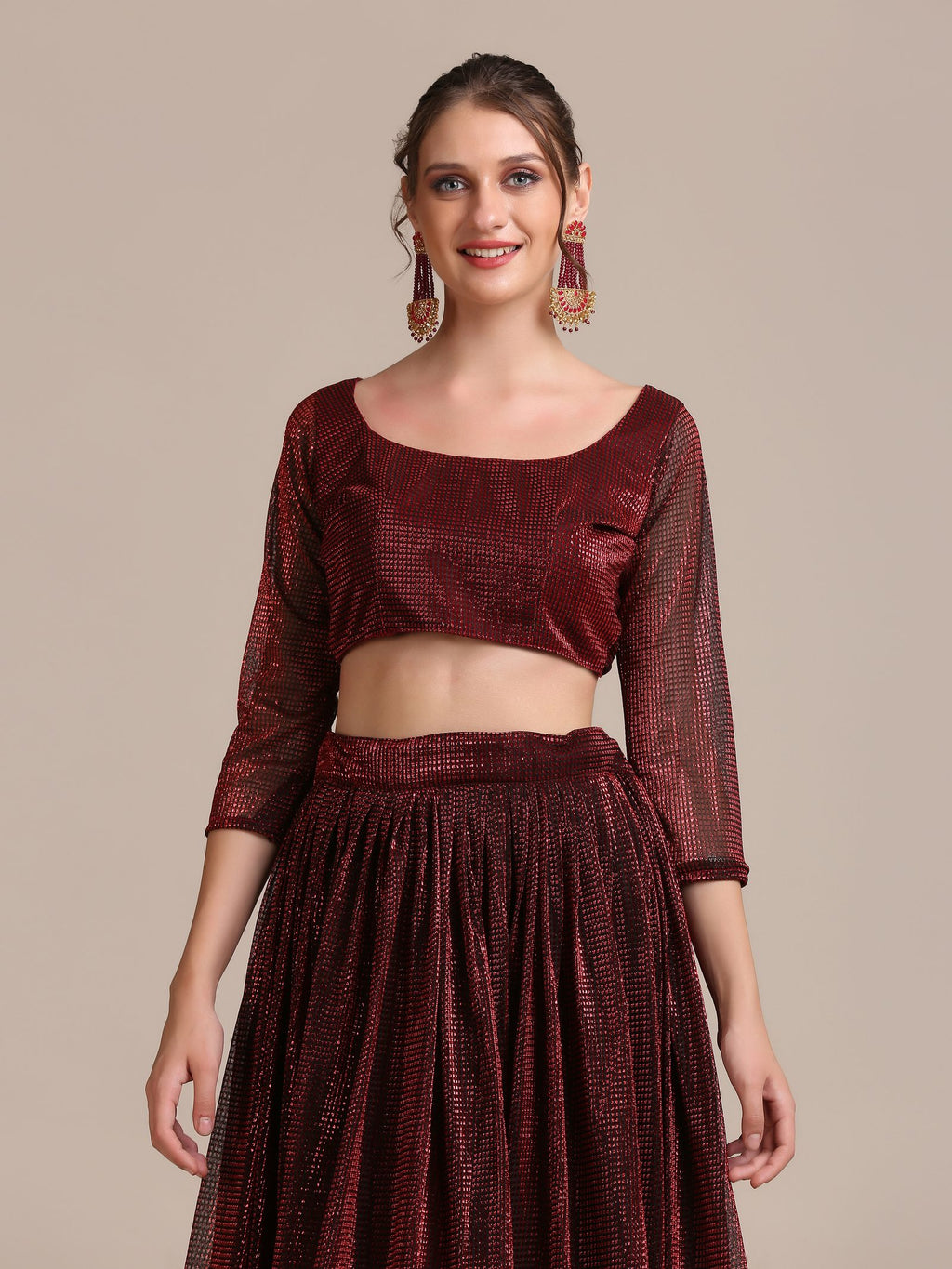 Elegant Maroon Party & Cocktail Wear Semi-Stitched Fancy Fabric Lehenga Choli with Embellished Work