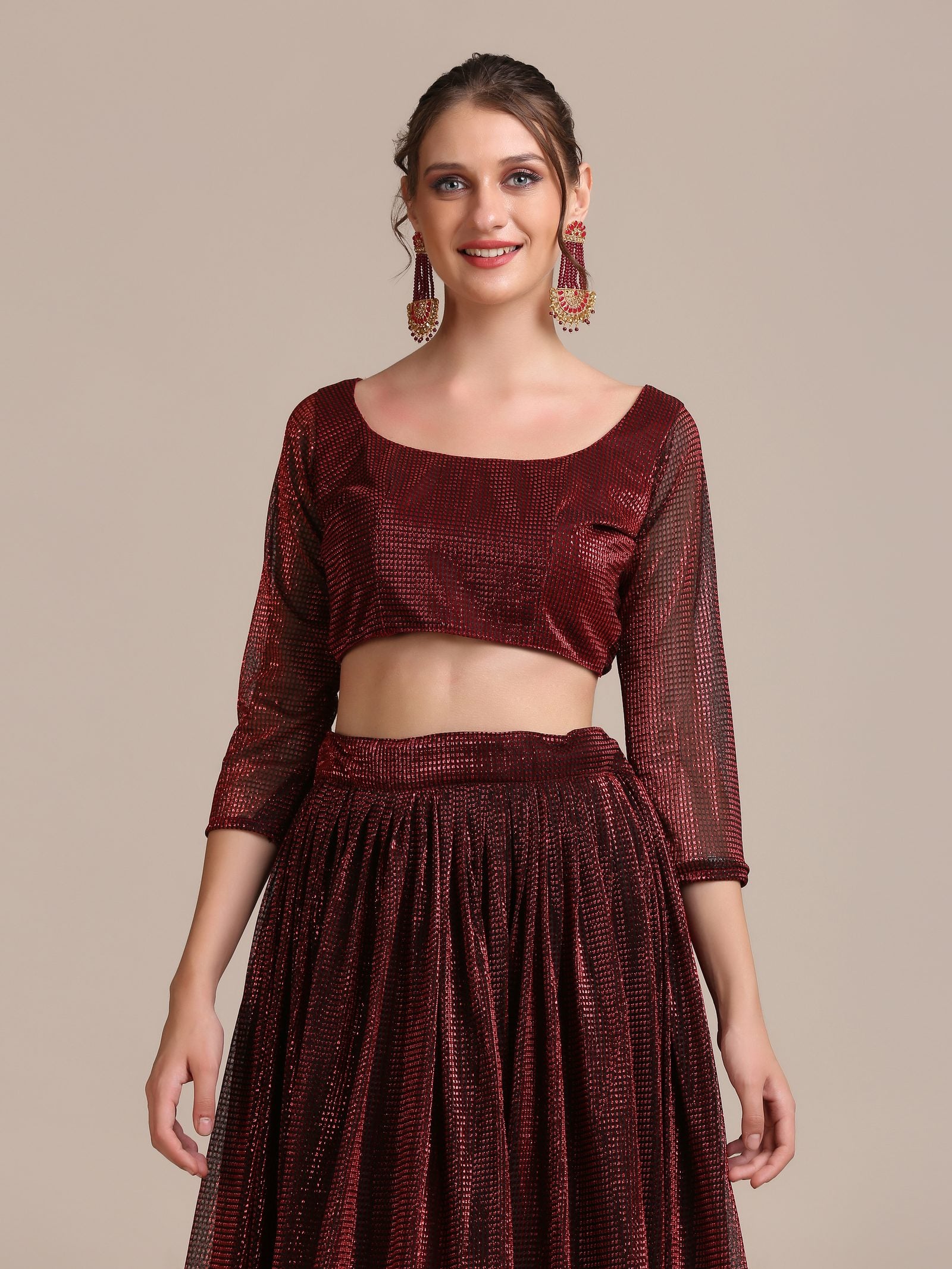Elegant Maroon Party & Cocktail Wear Semi-Stitched Fancy Fabric Lehenga Choli with Embellished Work