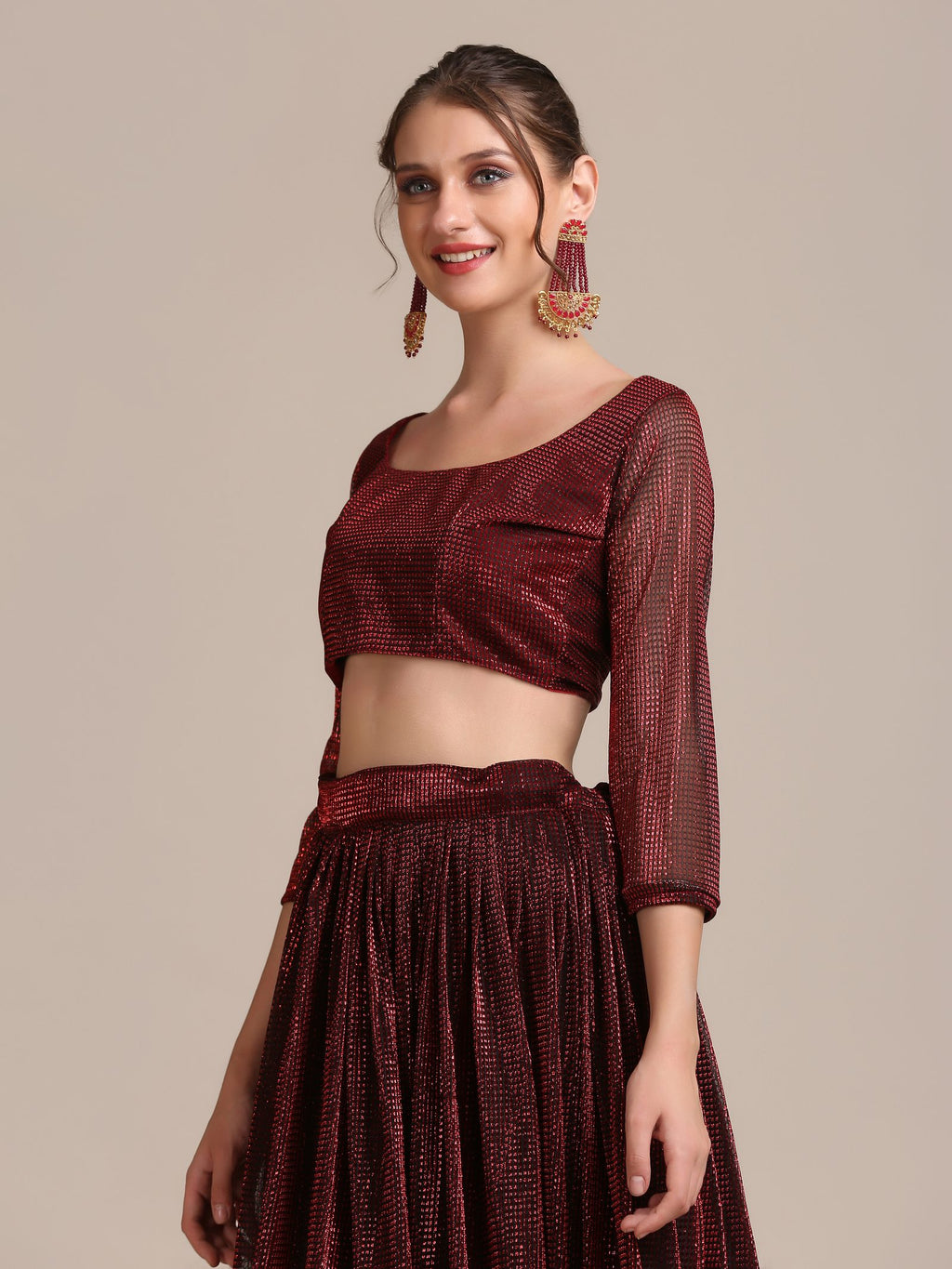 Elegant Maroon Party & Cocktail Wear Semi-Stitched Fancy Fabric Lehenga Choli with Embellished Work