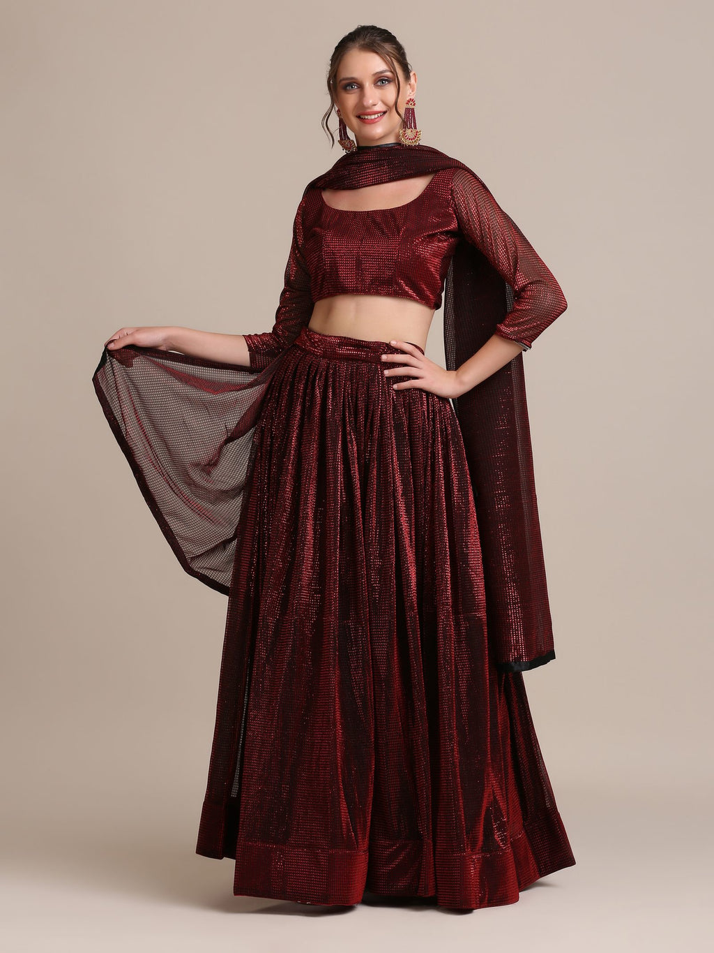 Elegant Maroon Party & Cocktail Wear Semi-Stitched Fancy Fabric Lehenga Choli with Embellished Work