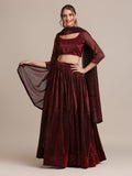 Elegant Maroon Party & Cocktail Wear Semi-Stitched Fancy Fabric Lehenga Choli with Embellished Work