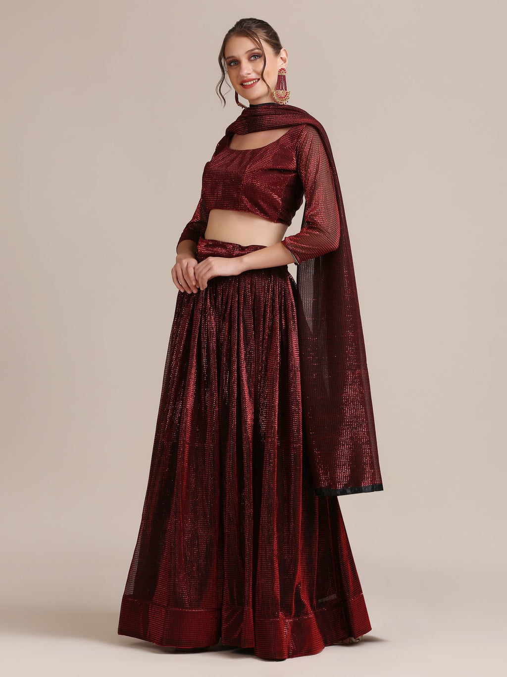 Elegant Maroon Party & Cocktail Wear Semi-Stitched Fancy Fabric Lehenga Choli with Embellished Work