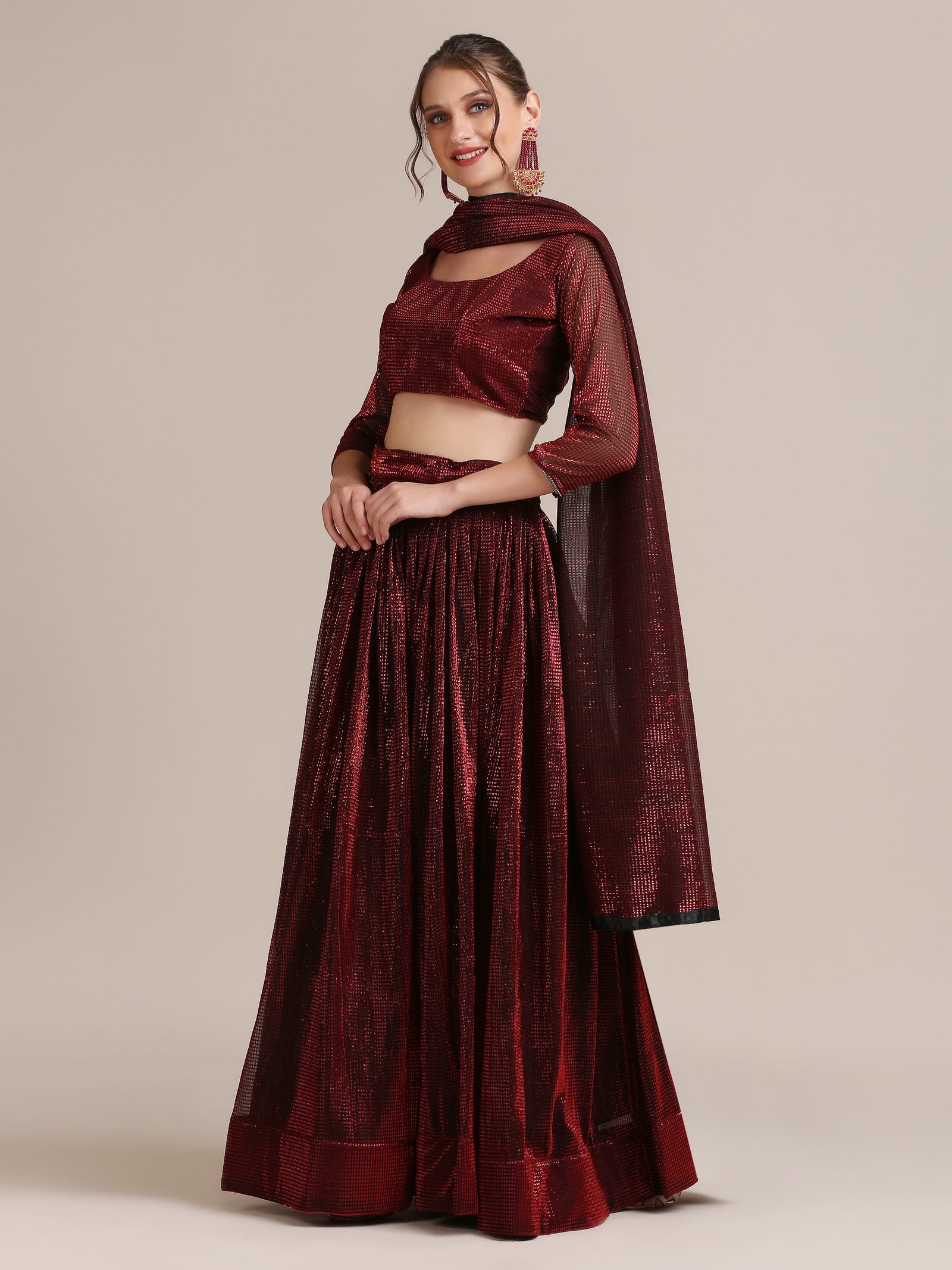 Elegant Maroon Party & Cocktail Wear Semi-Stitched Fancy Fabric Lehenga Choli with Embellished Work