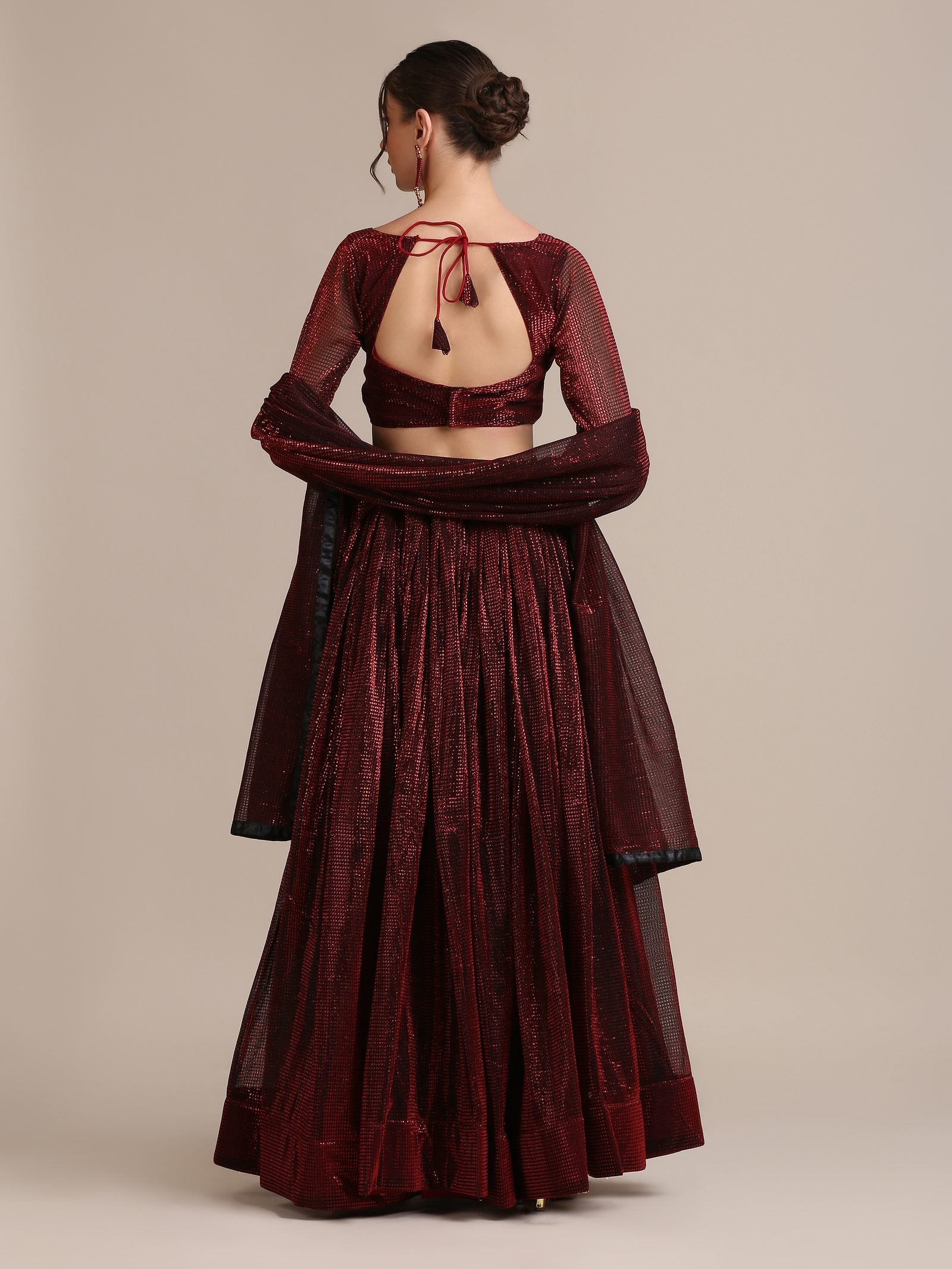 Elegant Maroon Party & Cocktail Wear Semi-Stitched Fancy Fabric Lehenga Choli with Embellished Work