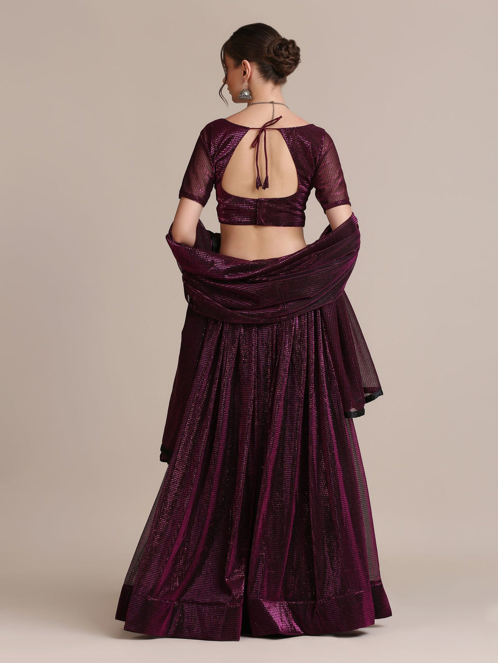 Elegant Wine Purple Party & Cocktail Wear Semi-Stitched Fancy Fabric Lehenga Choli with Embellished Work