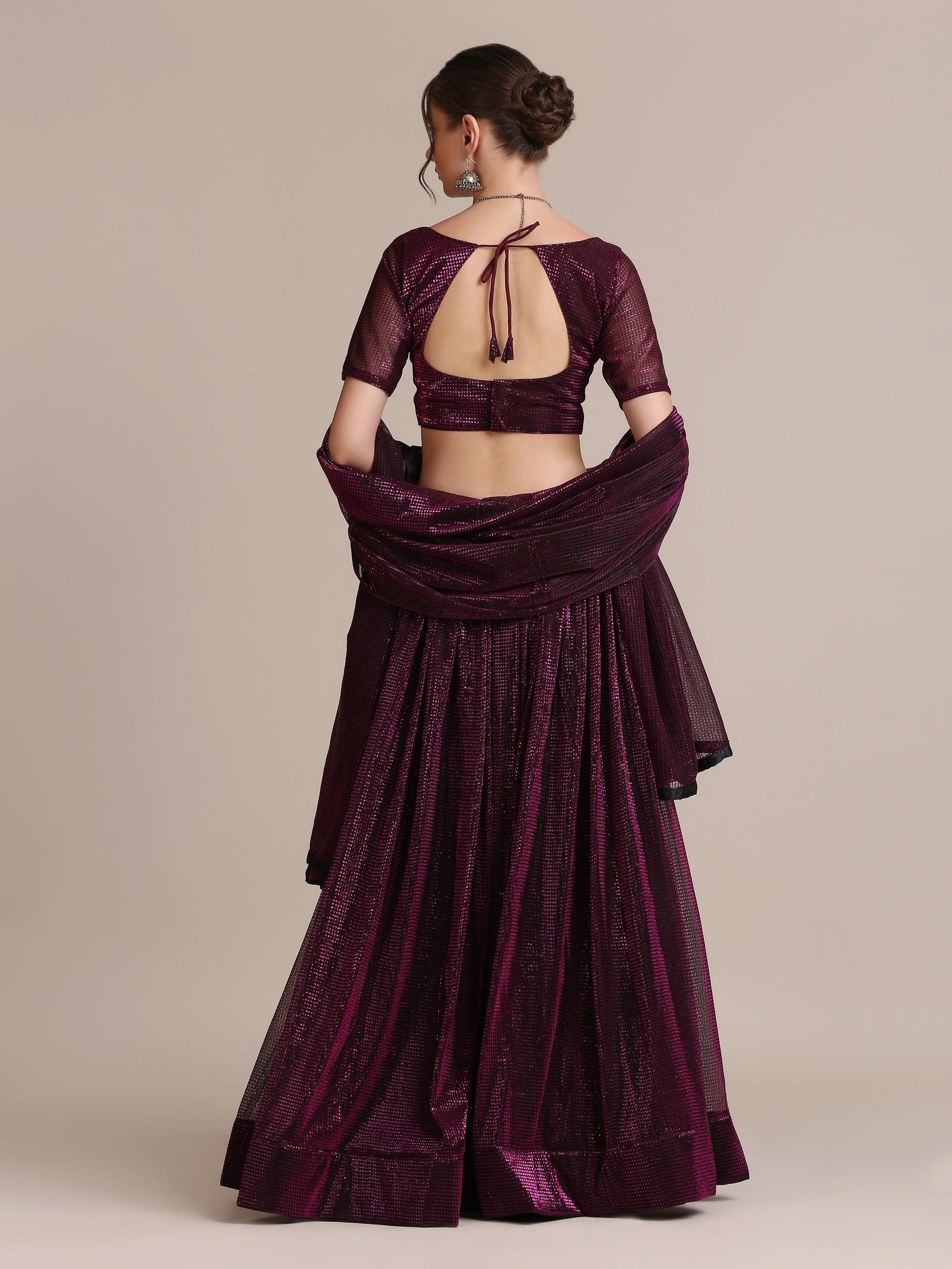 Elegant Wine Purple Party & Cocktail Wear Semi-Stitched Fancy Fabric Lehenga Choli with Embellished Work