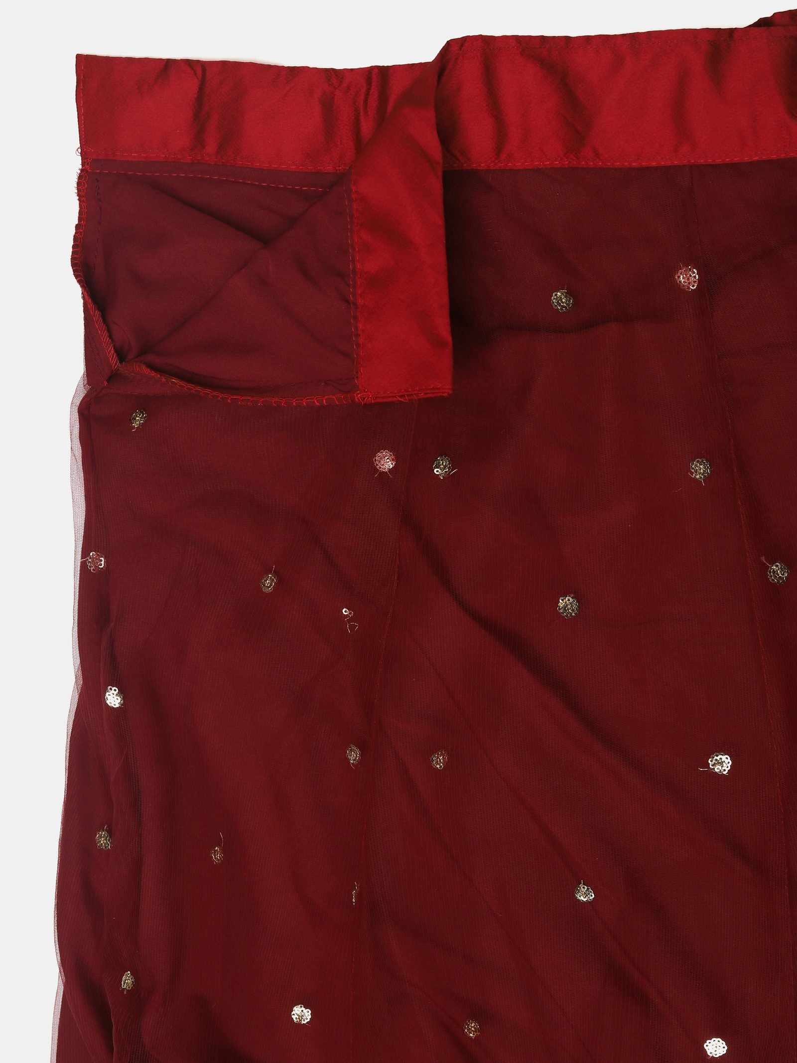 Elegant Wine Festive & Wedding Wear Semi-Stitched Net Lehenga Choli with Sequin Butti Work