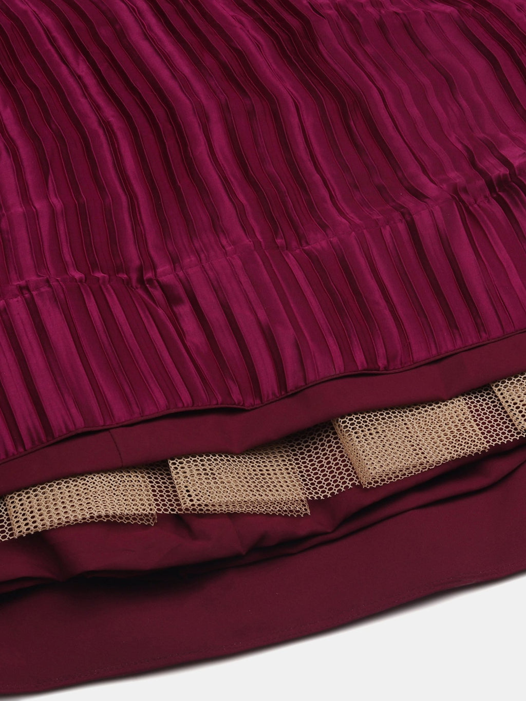Elegant Wine Festive & Wedding Wear Semi-Stitched Silk Lehenga Choli with Pleated Pattern and Ruched Blouse