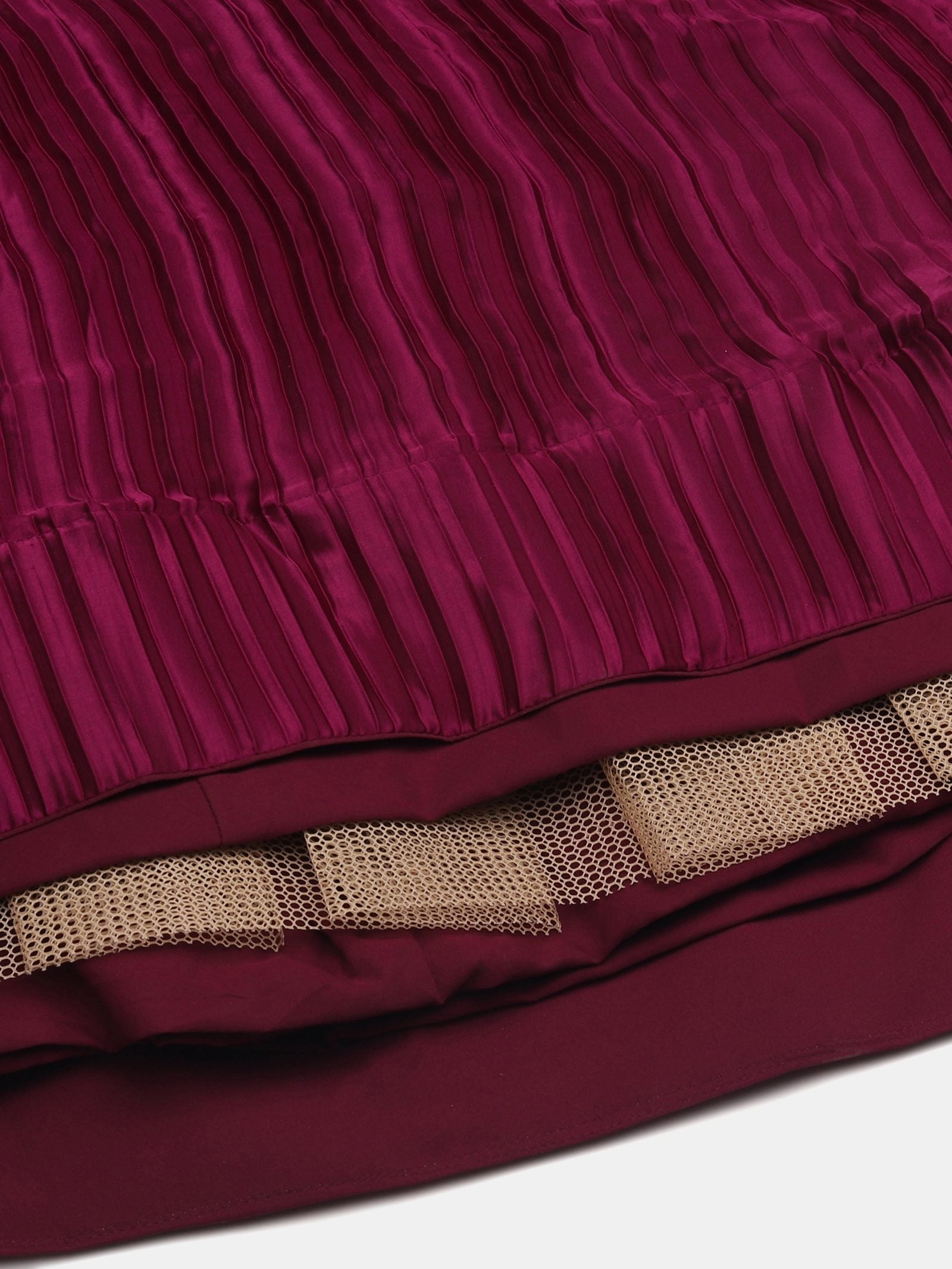 Elegant Wine Festive & Wedding Wear Semi-Stitched Silk Lehenga Choli with Pleated Pattern and Ruched Blouse