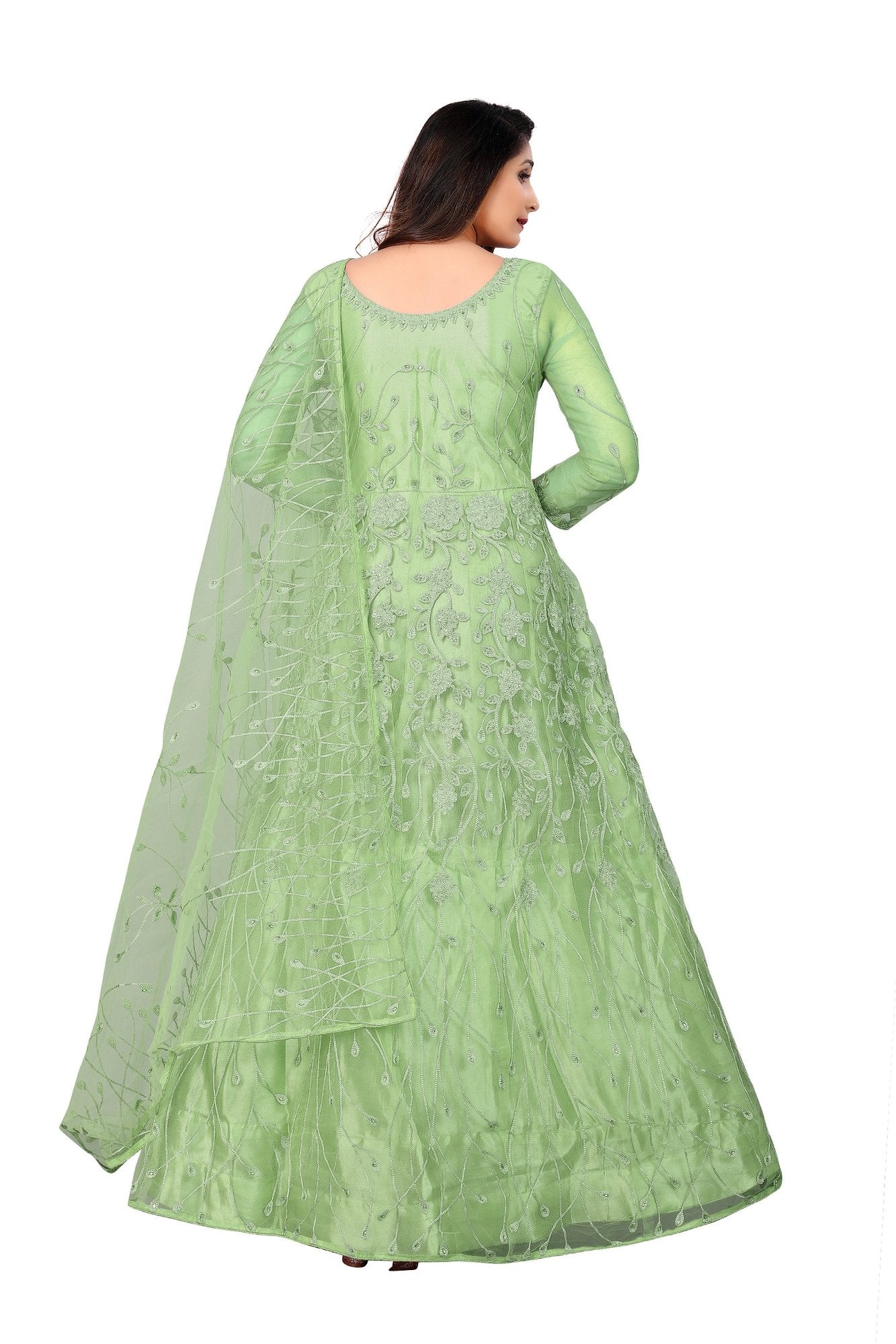 Parrot Green Net Anarkali Suit